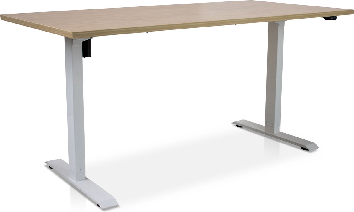 Zit-sta bureau elektrisch verstelbaar - MRC EASY | 160 x 80 cm | inclusief stekkerdoos en kabelklemmen | frame wit - blad wild peren