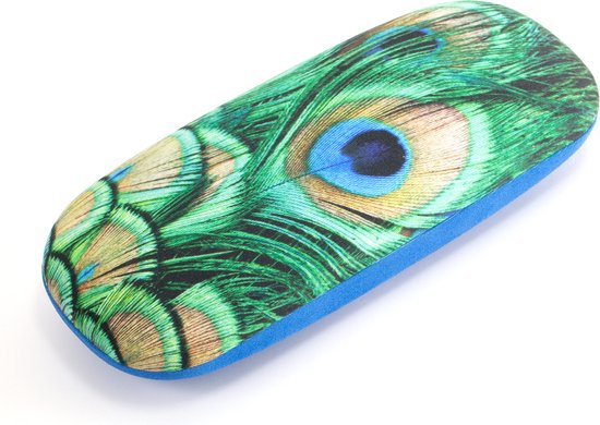 Etui à lunettes, plumes de paon