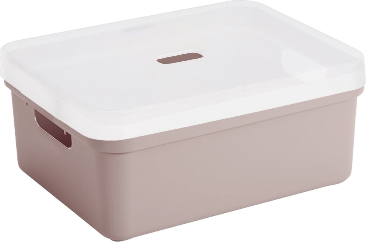 Sunware opbergbox/mand/kist van 24 liter oud roze kunststof met transparante deksel - 45 x 35 x 18 cm