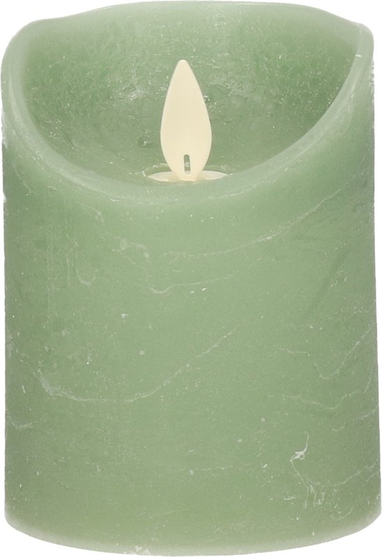 1x Jade groene LED kaarsen / stompkaarsen 10 cm - Luxe kaarsen op batterijen met bewegende vlam