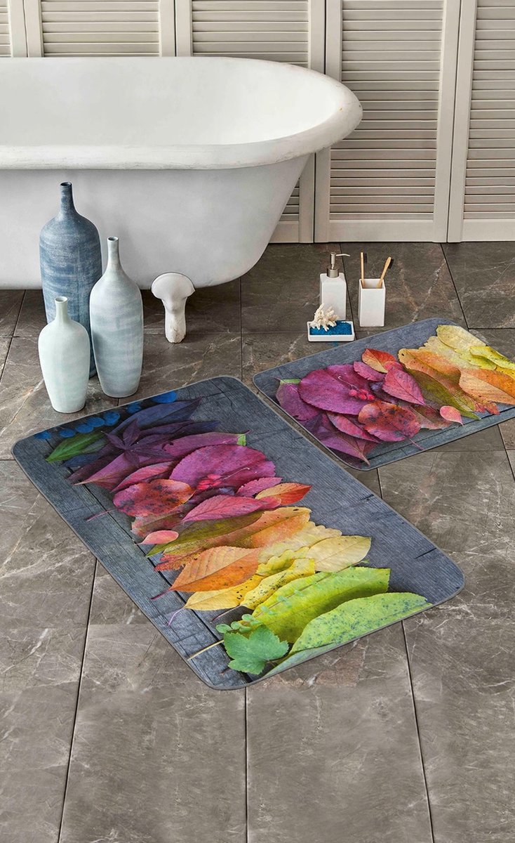 Bath mat set, set of 2 design: stones, non-slip, washable, dimensions: 50 x 60 cm 60 x 100 cm