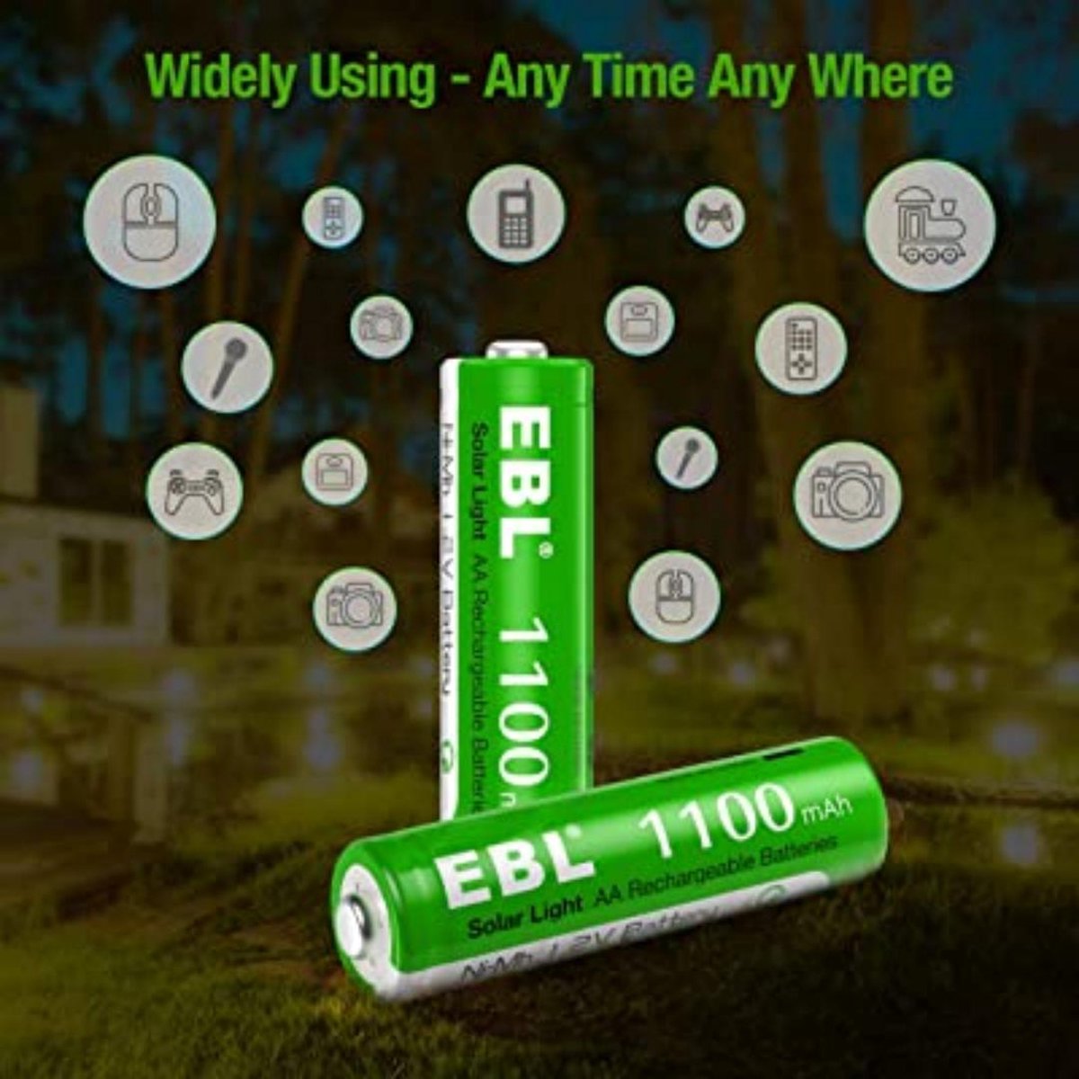EBL 1100 mAh Solar Light AA HR06 Rechargeable - 8x AA oplaadbare batterijen met Low Self discharge Tech - 1.2V AA-batterijen voor buitenzonne-tuinverlichting -1100mAh hoogwaardige Ni-MH AA-batterij