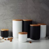 Bocaux de conservation de conservation Céramique - Sucrier 3 pièces - Couvercle Bamboe - Luchtdict Bidons alimentaires de conservation Bocaux - Wit