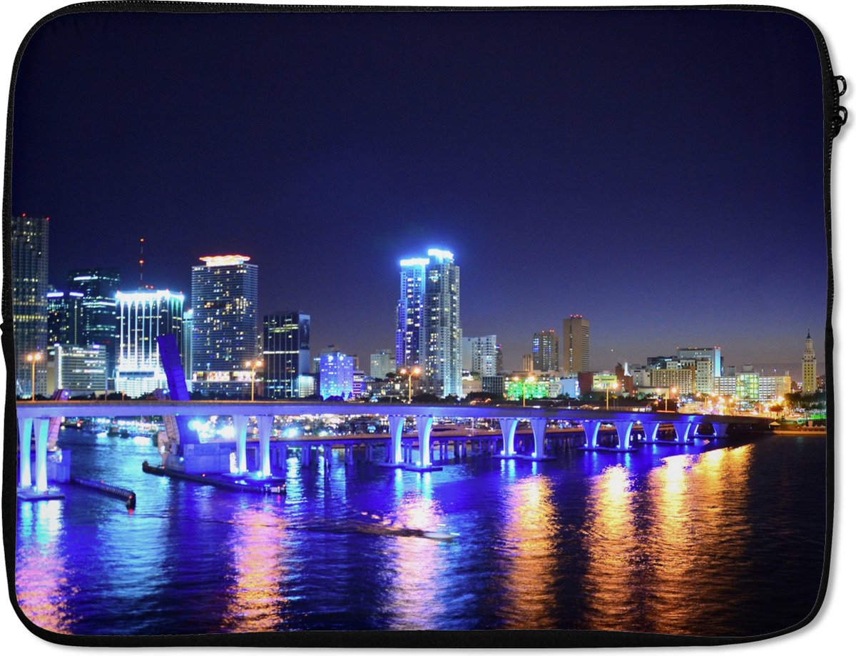 Laptophoes - Steden - Miami - Skyline - Nacht - Blauw - USA - Laptop hoes - Laptop cover - Laptop - 17 Inch
