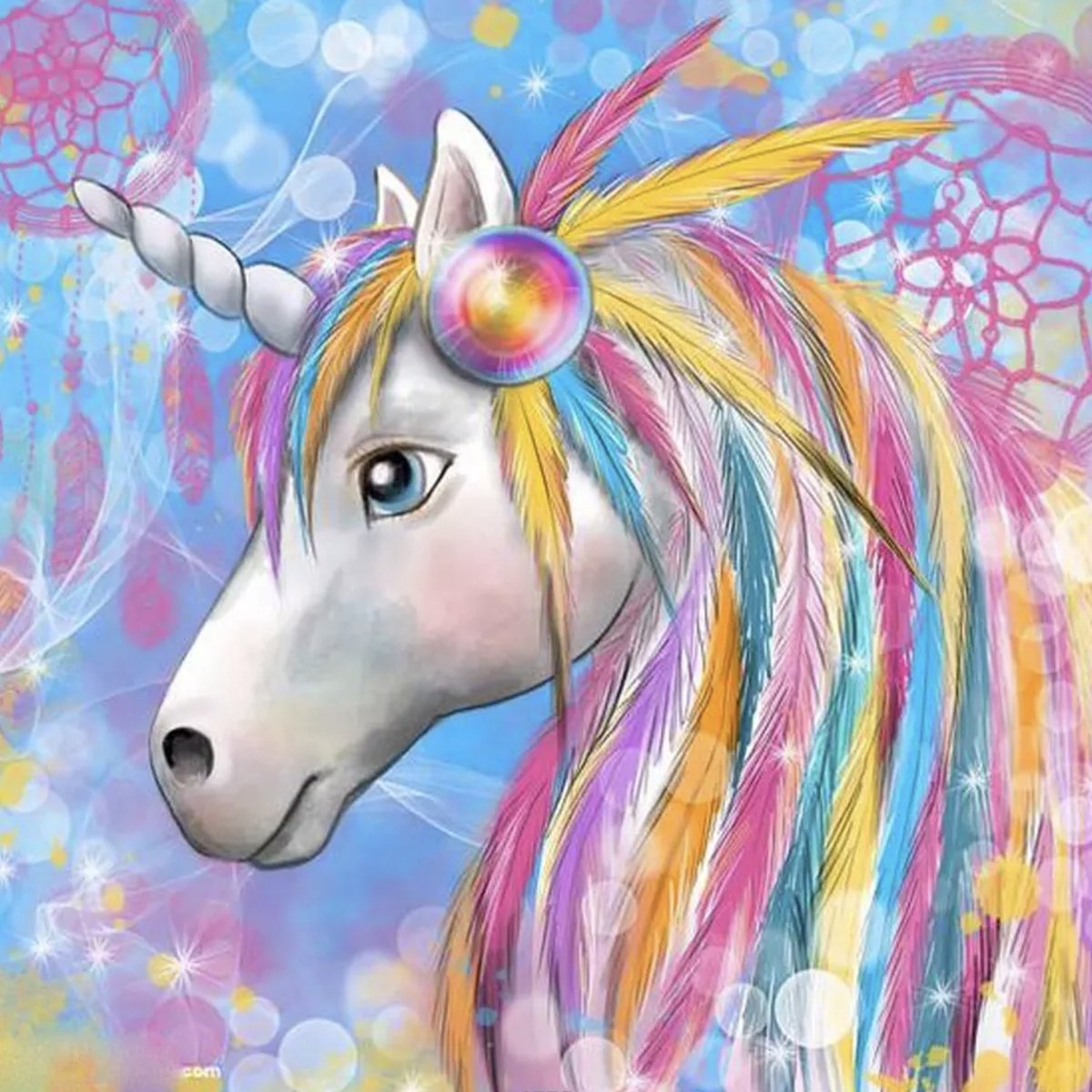 Diamond Painting- Unicorn - Volledige Bedekking - Ronde Steentjes - 20 x 25cm