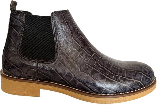 Heren Laarzen- Chelsea boots- Heren schoenen- Exclusief Stoere Mannen laarzen- Enkellaarsje 507- Leather- Zwart met grijs- Maat 41