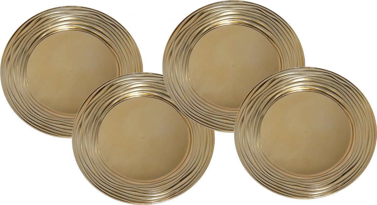 Kerst onderborden - D33 cm - goud - set 8x stuks - rond - kunststof