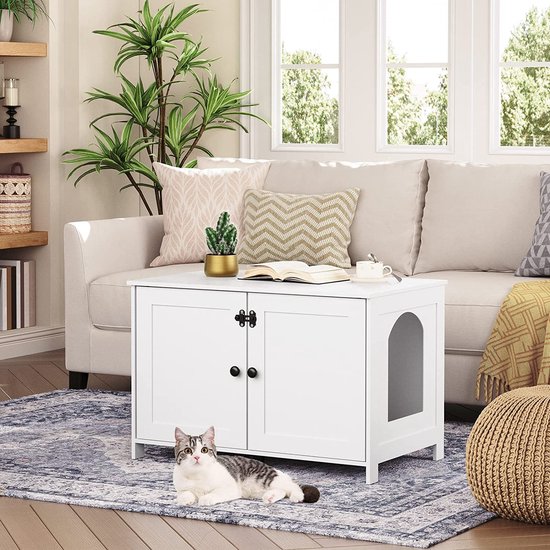 Kattenkast met Rotan Deur - Verborgen Kattentoilet in Boho-stijl voor Een Opgeruimd Huis