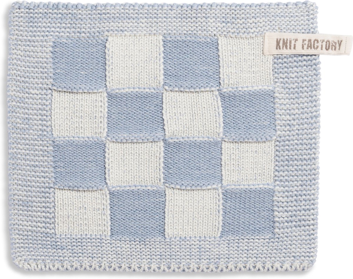 Knit Factory Gebreide Pannenlap Block - Pannenlappen gemaakt van 50% katoen & 50% acryl - Blokken motief - Traditionele look - 1 stuk - Ecru/Licht Grijs - 23x23 cm - Knit Factory