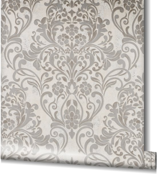 Papier peint ornements classiques structure métallique et béton - Papier peint - Revêtement mural - Décoration murale - Papier peint intissé - Assorti Papier peint non tissé - 0,53 0 10,05 M.
