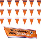 Bellatio decorations - Oranje/rwb Holland vlaggenlijnen set 3x stuks met banier vlag Wij houden van Oranje