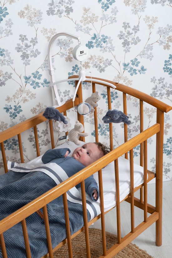 Baby's Only Muziekmobiel baby - Boxmobiel Sense - Vintage Blue/Kiezelgrijs/Wit - Figuurtjes van zachte rib corduroy stof - Muziek speelgoed - Melodie 'It's a small world' van Baby's Only — afbeelding 2