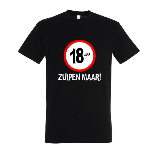 18 Jaar Verjaardag Cadeau - T-shirt 18 jaar zuipen maar | M | Zwart