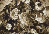 Fotobehang - Vlies Behang - Vintage Pioenrozen Sepia - Bloemen - 312 x 219 cm
