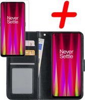 Hoes Geschikt voor OnePlus Nord CE 2 Hoesje Bookcase Hoes Flip Case Book Cover Met Screenprotector - Hoesje Geschikt voor OnePlus Nord CE 2 Hoes Book Case Hoesje - Zwart