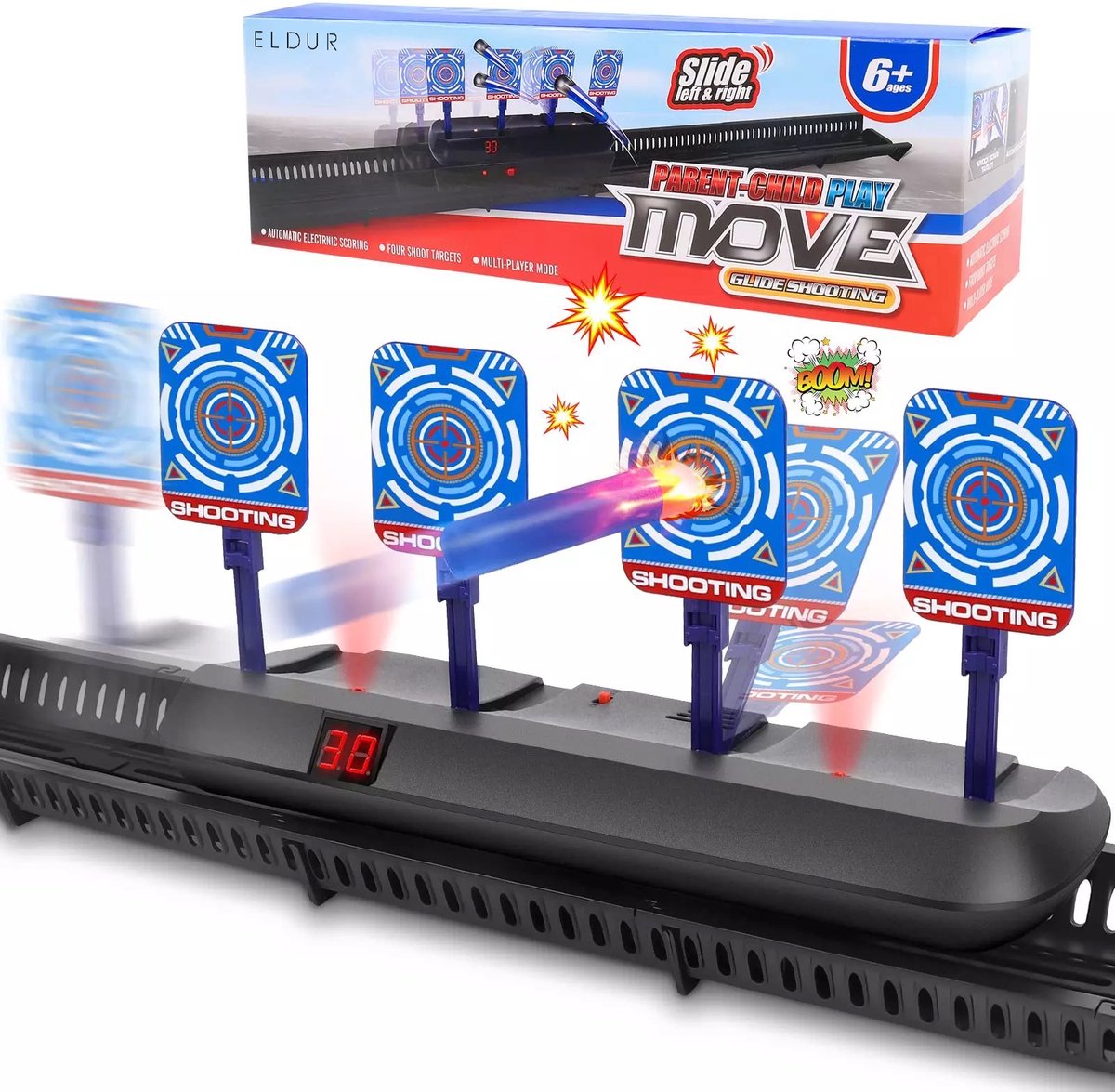 Eldur® Bewegende Schietschijf - Moving Target - Geschikt voor o.a. Nerf Gun Pistolen - Schietspel - Schietdoel - LCD Scorebord - Schietspeelgoed met Geluid