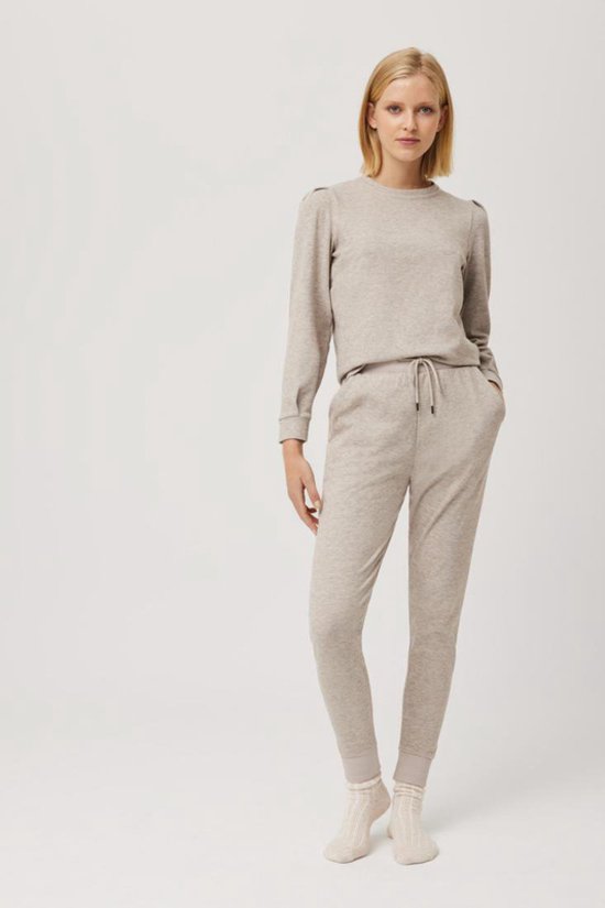 Gina Tricot - Broek van superzachte jersey met wijde pijpen en trekkoord in de taille en blauwe horizontale strepen Gina Tricot - Broek van superzachte jersey met wijde pijpen en trekkoord in de taille en blauwe horizontale strepen