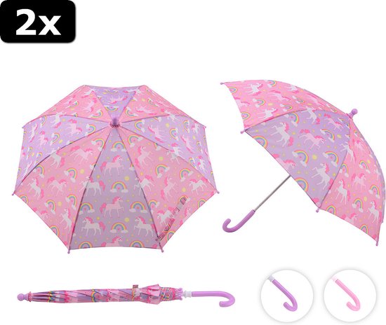 2x Meiden paraplu eenhoorn en regenboog