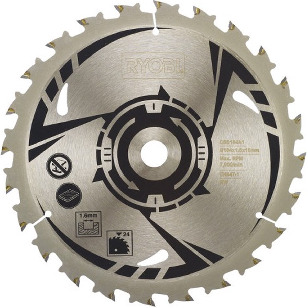 RYOBI HM zaagblad R18CS7-0, 184 mm, 24 tanden, boring 16 mm, duurzame tanden van wolfraamcarbide