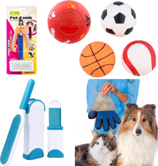 Wonderprice Honden Katten Huisdieren Accesoires pakket - Haar Borstels - Honden Fluitje - Sport ballen - Nagel Knipper - Snack bal - Haar verwijder handschoen