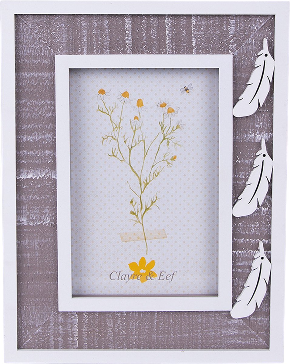Clayre & Eef Fotolijst 10x15 cm Grijs Wit Hout Veertjes