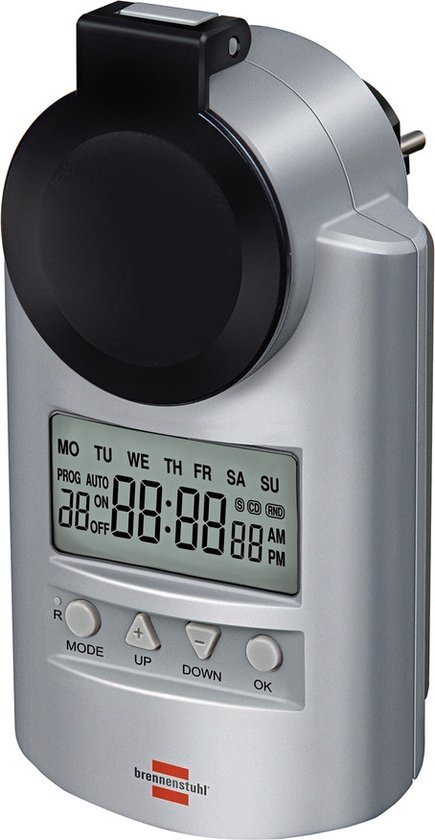 Brennenstuhl Primera-Line DT IP44 Tijdschakelaar, digitale tijdschakelaar (Timer met stopcontact met hogere contactbescherming)