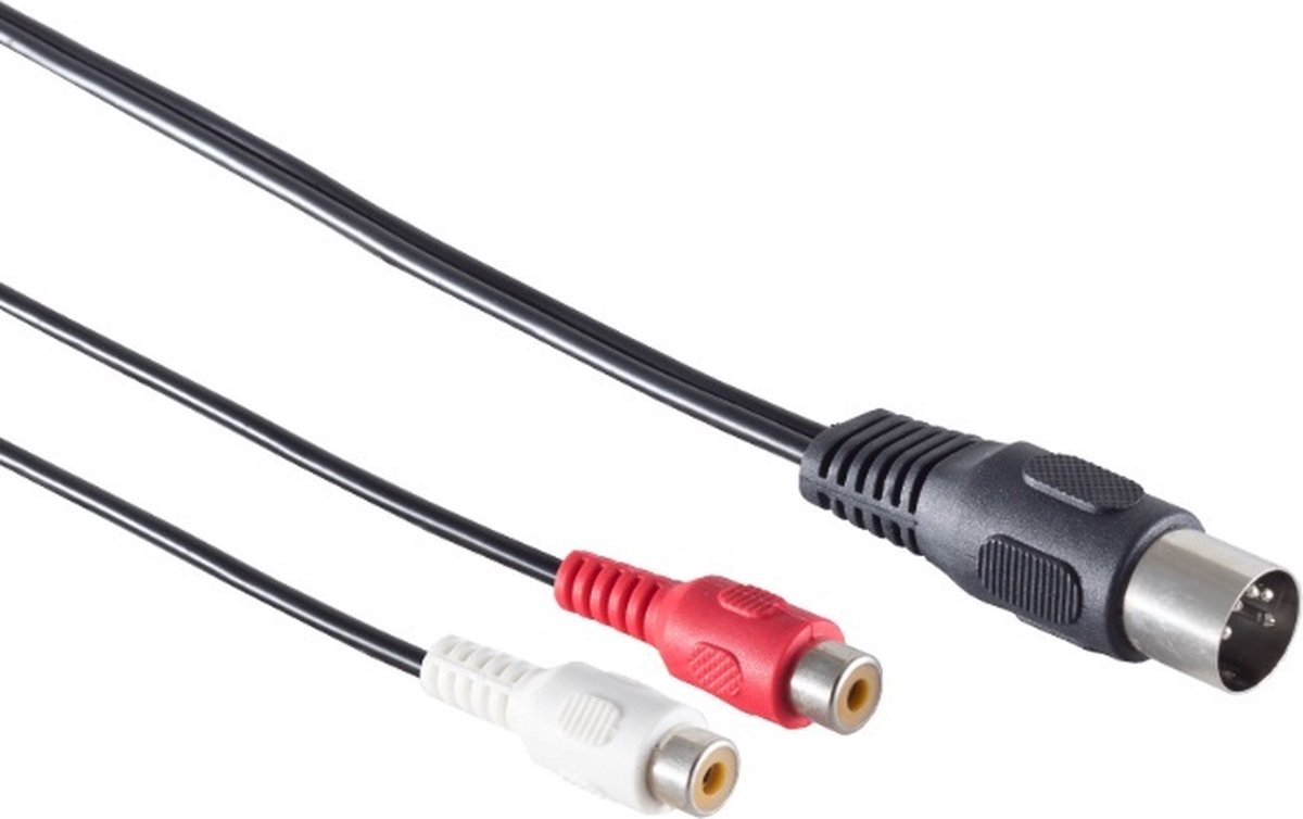 DIN 5-pins (m) - Tulp stereo 2RCA (v) audio adapter (opnemen) / zwart - 0,20 meter