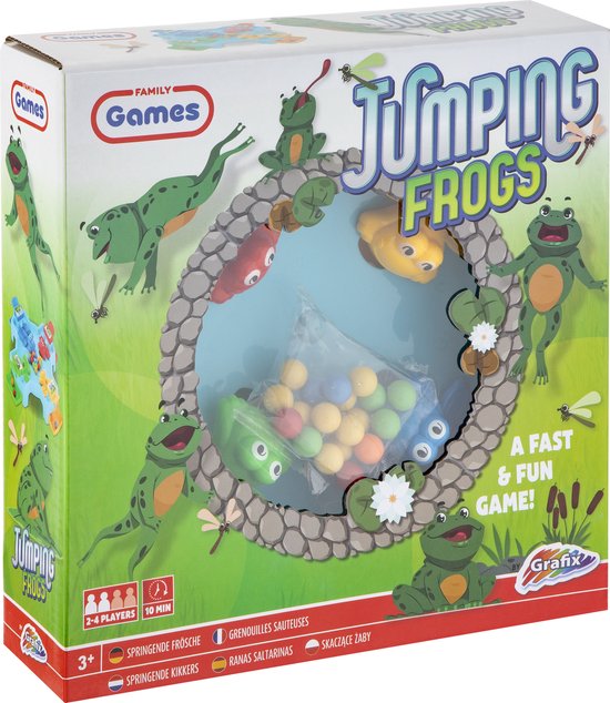 Thumbnail van een extra afbeelding van het spel Grafix Jumping Frogs Game - Bordspel - Springende Kikkers - Behendigheidsspel - Geluksspel - Actiespel | 2-4 spelers | Speelplezier voor jong en oud!
