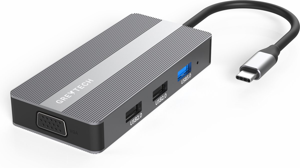Greytech USB C Laptop Docking station met 4K HDMI – VGA 60HZ 1920*1080 – USB-C opladen 100w en meer - SpaceGray