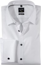 OLYMP No. Six super slim fit overhemd - dubbele manchet - wit met zwarte knoopjes - Strijkvriendelijk - Boordmaat: 37