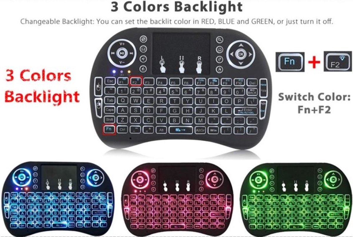 Ematic - Rii i8 Wireless Mini Keyboard - Backlight - Touch pad