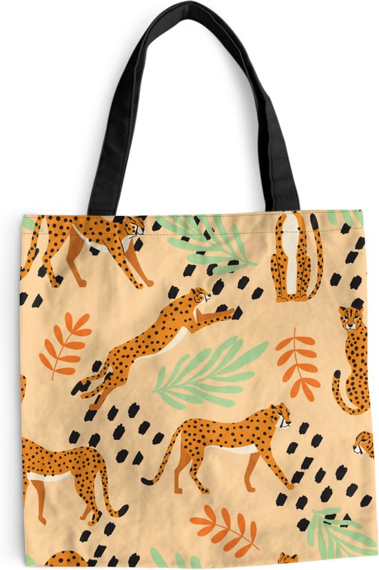 Sac Bandoulière - Sac De Plage - Motif Shopper - Guépard - Feuilles - 45x45 cm - Sac Coton