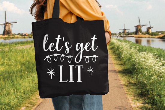 MuchoWow® Sac bandoulière - Sac de plage - Big Shopper - Sac shopping - Citation de Noël "Let's " sur fond noir - 45x45 cm - Sac en coton