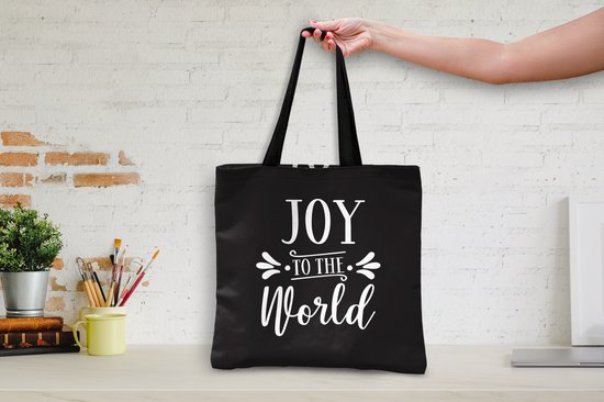 Sac bandoulière - Sac de plage - Shopper Noël citation Joy au monde sur fond noir - 40x40 cm - Sac en coton