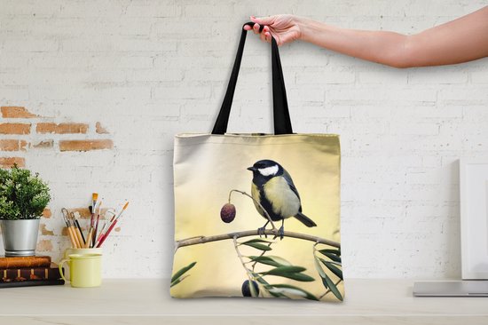Sac bandoulière - Sac de plage - Shopper Vogel sur une branche avec une baie - 40x40 cm - Sac en coton