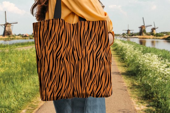 Sac Bandoulière - Sac De Plage - Shopper Imprimé Tigre - Marron - Zwart - 45x45 cm - Sac Coton