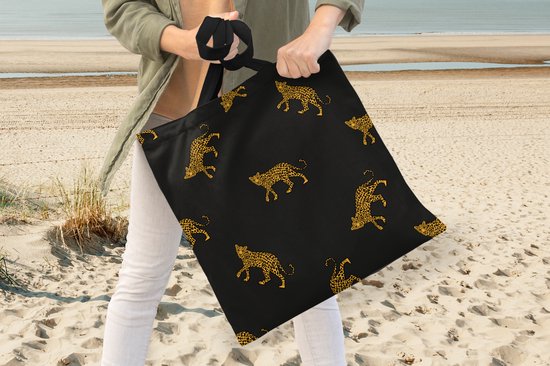 Sac Bandoulière - Sac De Plage - Motifs Shopper - Panthère - Goud - 40x40 cm - Sac Coton