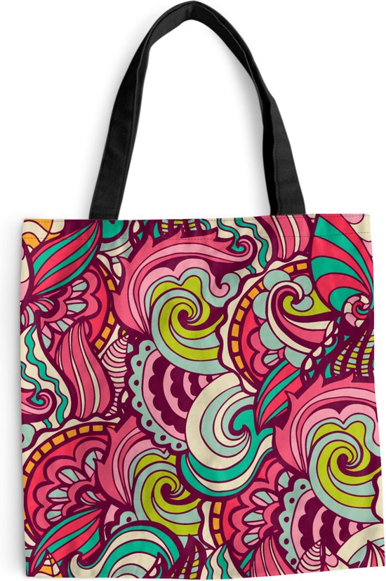 MuchoWow® Schoudertas - Strandtas - Big Shopper - Boodschappentas - Bloemen - Bladeren - Regenboog - Hippie - Design - 40x40 cm - Katoenen tas