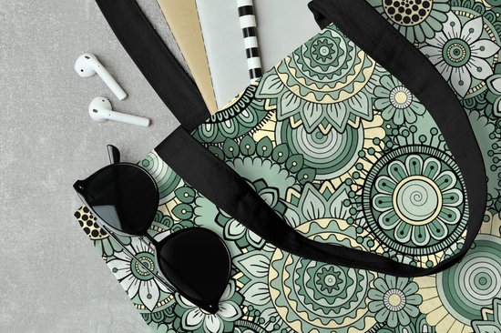 MuchoWow® Sac bandoulière - Sac de plage - Big Shopper - Sac shopping - Fleurs - Vert - Motifs - 50x40 cm - Sac en coton