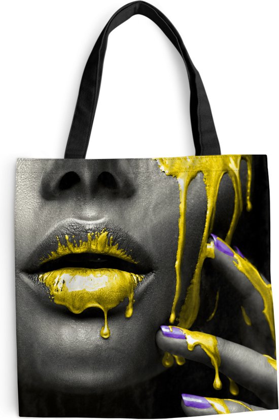 Schoudertas Strandtas Shopper Lippen Geel Zwart 40x40 cm