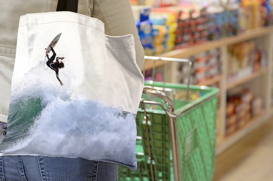 MuchoWow® Sac bandoulière - Sac de plage - Big Shopper - Sac shopping - Le surfeur fait un tour - 40x40 cm - Sac en coton