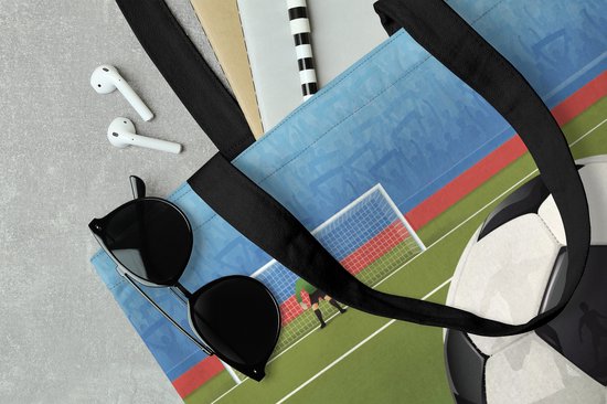 Sac bandoulière - Sac de plage - Shopper Une illustration d'un ballon de foot sur le terrain du stade - 40x40 cm - Sac en coton