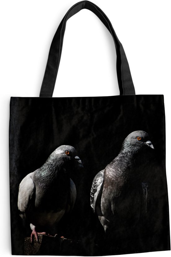 Sac bandoulière - Sac de plage - Shopper Deux beaux pigeons sur fond noir -  40x40 cm -... | bol