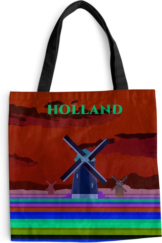 MuchoWow® Schoudertas - Strandtas - Big Shopper - Boodschappentas - Illustratie van typisch Hollandse molens - 45x45 cm - Katoenen tas