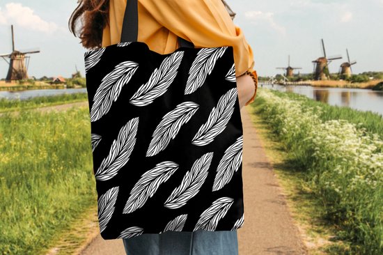 Sac Bandoulière - Sac de Plage - Motif Shopper - Ressorts - Wit - 40x50 cm - Sac en coton