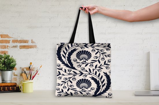 Sac Bandoulière - Sac De Plage - Motif Shopper - Bloem - Zwart - 45x45 cm - Sac Coton