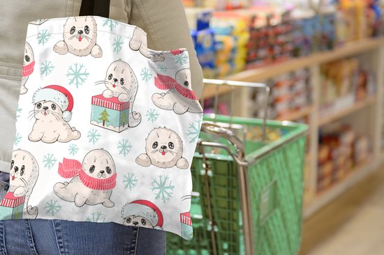 MuchoWow® Sac Bandoulière - Sac Plage - Shopper Seals - Enfants - Noël - Hiver - Motif - 40x40 cm - Sac Coton