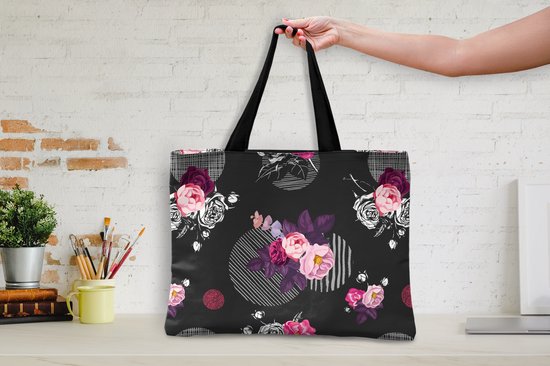 MuchoWow® Schoudertas - Strandtas - Big Shopper - Boodschappentas - Rozen - Bloemen - Patronen - 50x40 cm - Katoenen tas