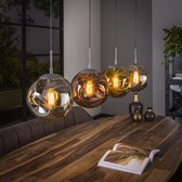 Hanglamp Stellar met glas | 130 cm | 4 lichts | chroom / goud / koper / oud zilver | eettafel lamp | eetkamer / woonkamer | glazen bollen | landelijk / modern / design