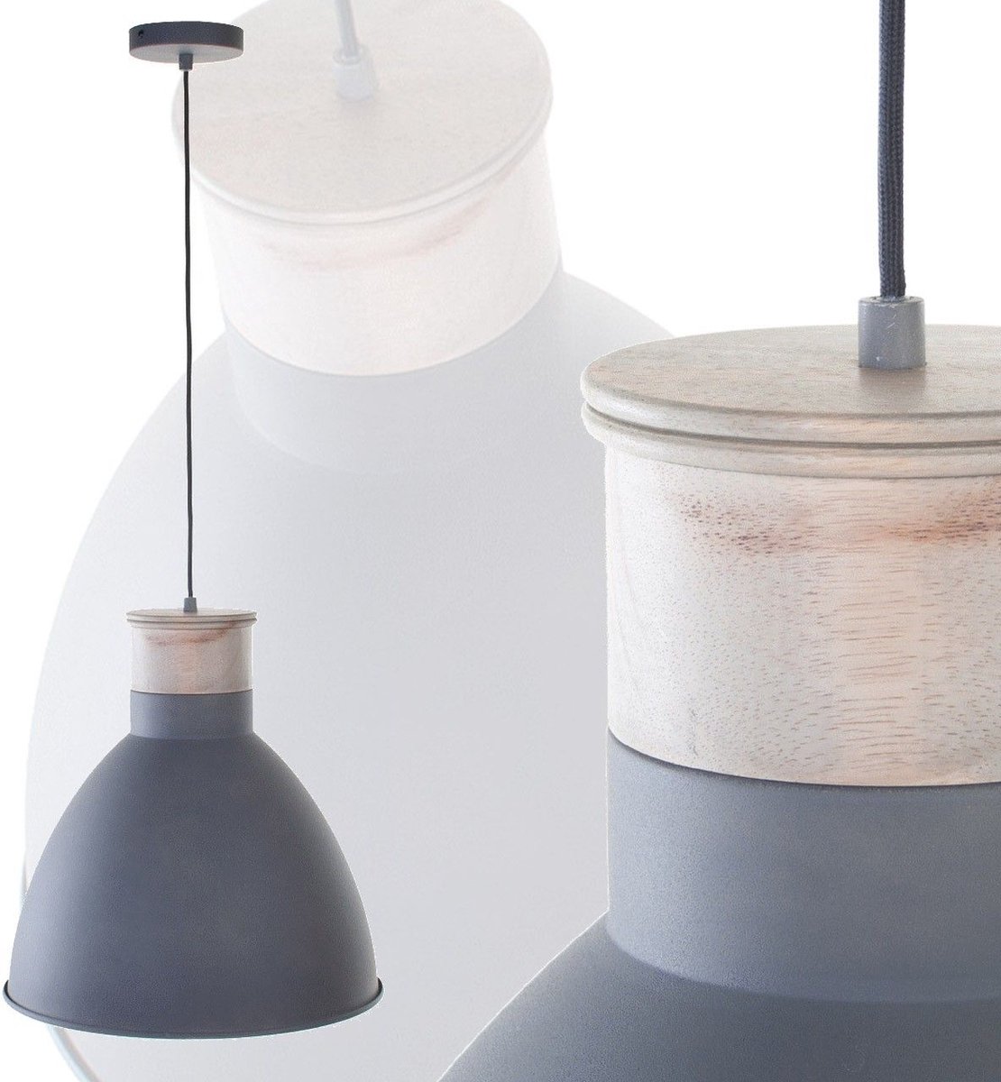 Scandinavische hanglamp | 1 lichts | bruin / grijs / beton look | hout / metaal | Ø 40 cm | in hoogte verstelbaar tot 160 cm | eetkamer / eettafel lamp | modern / sfeervol / robuust design